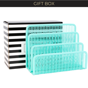 Load image into Gallery viewer, Aqua Metal Mesh Letter Sorter – 3-Slot Mail Organizer for Desk, Office &amp; Home
