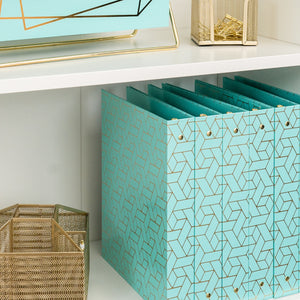 Geometric Gold Foil Aqua Binder 3 Ring - Set of 2-1 Inch Binders 3 Ring - 3 Ring Binders - 3 Ring Binders 1 Inch, Three Ring Binder - Cute Binder - Pastel Binder Aqua - 3 Hole Cute Binders