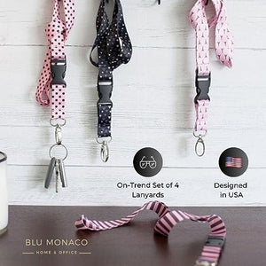 BLU MONACO - Pink Lanyard Keychain for Women Girls - 4 Pcs Set - Pretty Cute Fashion Cool Breakaway Neck lanyards - Teacher Lanyard