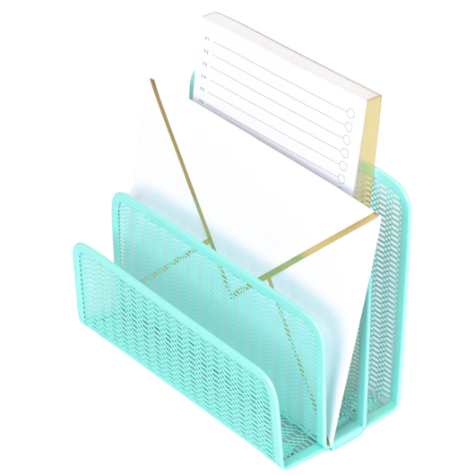 Aqua Metal Mesh Letter Sorter – 3-Slot Mail Organizer for Desk, Office & Home