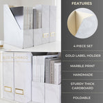 Load image into Gallery viewer, BLU MONACO Set of 4 Elegant Magazine Holders with White Marble Design and Gold Label Holders - Perfect File Holder for Desk, Magazine Storage for Home Office, and Classroom Organization and Storage
