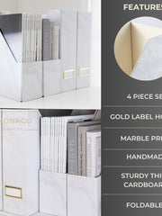 Load image into Gallery viewer, BLU MONACO Set of 4 Elegant Magazine Holders with White Marble Design and Gold Label Holders - Perfect File Holder for Desk, Magazine Storage for Home Office, and Classroom Organization and Storage

