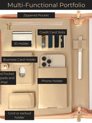 Load image into Gallery viewer, BLU MONACO Pink Vegan Leather Portfolio Binder for Women - Professional Padfolio Work Organizer with Gold Trim, Zippered Business Case for Documents
