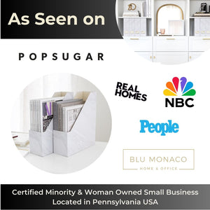 BLU MONACO Set of 4 Elegant Magazine Holders with White Marble Design and Gold Label Holders - Perfect File Holder for Desk, Magazine Storage for Home Office, and Classroom Organization and Storage