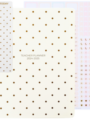 Load image into Gallery viewer, Teacher Planner 2024-2025 Academic Year - Cream Gold Dots Academic Planner 2024-2025 8.5” x 11” - Weekly Monthly Calendar Lesson Planner Gold Spiral Bound July 2024-2025 - 215 Stickers and Bookmark
