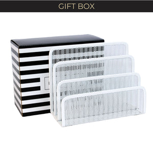 Load image into Gallery viewer, White Metal Mesh Letter Sorter – 3-Slot Mail Organizer for Desk, Office &amp; Home
