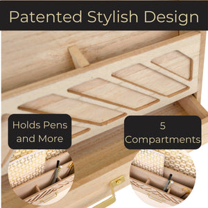 BLU MONACO Natural mail Organizer with Drawer and Gold Handle