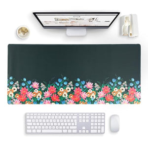 Extra Large Desk Mat Mouse Pad 35 x 15.7 Computer Mat - Dark Green Floral Desk Mat Large Desk Pad - Decorative Cute Office Décor for Women Desk Aesthetic – Pretty Desk Mats on Top of Desks Blu Monaco