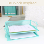 Load image into Gallery viewer, Fontveille Aqua Mesh Paper Tray - Set of 2 - Stylish Mesh Document &amp; Letter Tray for Home &amp; Office

