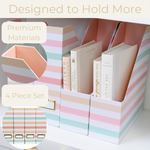 Load image into Gallery viewer, Set of 4 Foldable Magazine Holders in Pastel Stripes – Sturdy Cardboard Vertical Organizers with Label Holders
