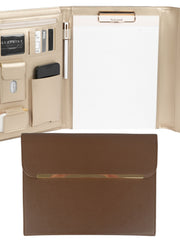 Load image into Gallery viewer, Brown Vegan Leather Portfolio Binder -Padfolio with Magnetic Closure &amp; Gold Trim

