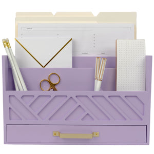 Mail Organizer Countertop Kitchen - Purple Wood Desk Storage with Drawer