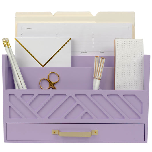 Mail Organizer Countertop Kitchen - Purple Wood Desk Storage with Drawer