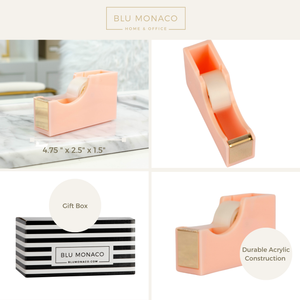 Acrylic Cute Pastel Pink Tape Dispenser – Sleek Desktop Tape Cutter for Office & Home Desk– Smooth Cutting Blade & Non-Slip Base – Fits Standard & Large Rolls