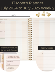 Load image into Gallery viewer, Teacher Planner 2024-2025 Academic Year - Cream Gold Dots Academic Planner 2024-2025 8.5” x 11” - Weekly Monthly Calendar Lesson Planner Gold Spiral Bound July 2024-2025 - 215 Stickers and Bookmark
