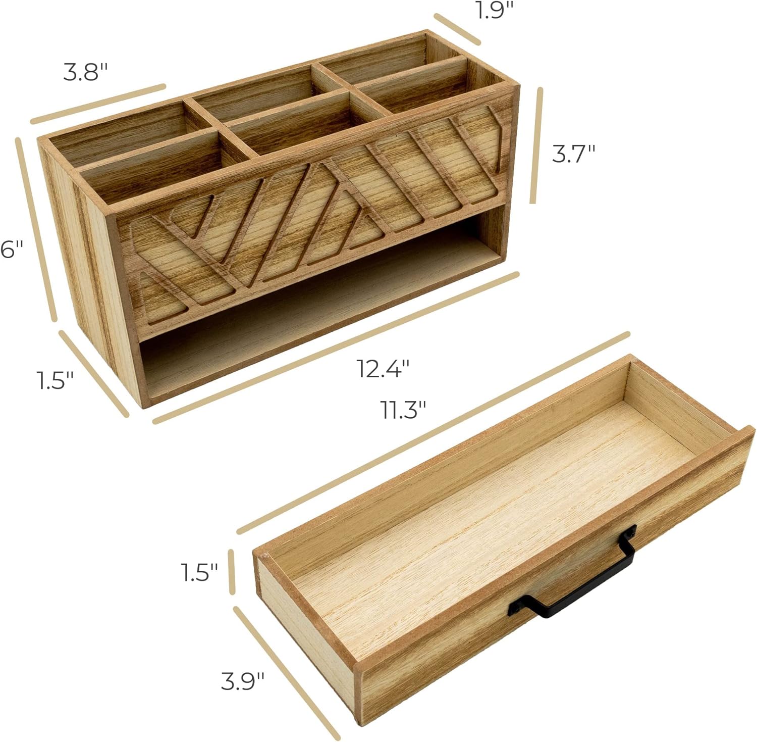 BLU MONACO Natural Wood Desktop Pen Organizer with Drawer - Stylish an