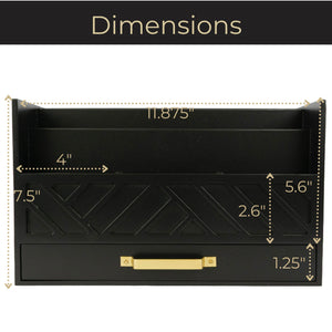 BLU MONACO Black Mail Organizer with Drawer and Gold Handle