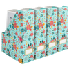 BLU MONACO Floral Magazine Holder Cute Set of 4 Foldable Magazine File Boxes Aqua Floral Pattern with Gold Label Holder- Magazine Rack Desk Organizer, Binder Holder, Vertical File Folder Organizer