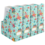 Load image into Gallery viewer, BLU MONACO Floral Magazine Holder Cute Set of 4 Foldable Magazine File Boxes Aqua Floral Pattern with Gold Label Holder- Magazine Rack Desk Organizer, Binder Holder, Vertical File Folder Organizer
