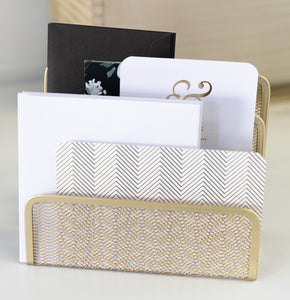 Gold Mail Organizer for Desk - Mail Holder Countertop - Letter Organizer - Gold Metal Mesh Letter Sorter