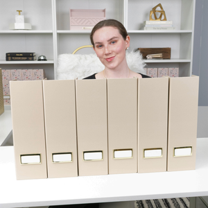 Set of 6 Foldable Magazine File Holders in Taupe with Label Holders