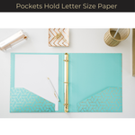 Load image into Gallery viewer, Geometric Gold Foil Aqua Binder 3 Ring - Set of 2-1 Inch Binders 3 Ring - 3 Ring Binders - 3 Ring Binders 1 Inch, Three Ring Binder - Cute Binder - Pastel Binder Aqua - 3 Hole Cute Binders
