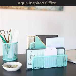 Load image into Gallery viewer, Aqua Metal Mesh Letter Sorter – 3-Slot Mail Organizer for Desk, Office &amp; Home
