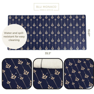 Desk Mat - Large Mouse Pad - Desk Pad, 35 x 15.7 Large Desk Mat for Computer in a Premium Blue with a Gold Floral Pattern, Keyboard Mats for Desk, Aesthetic Desk Pad, Laptop Pad, and More Blu Monaco