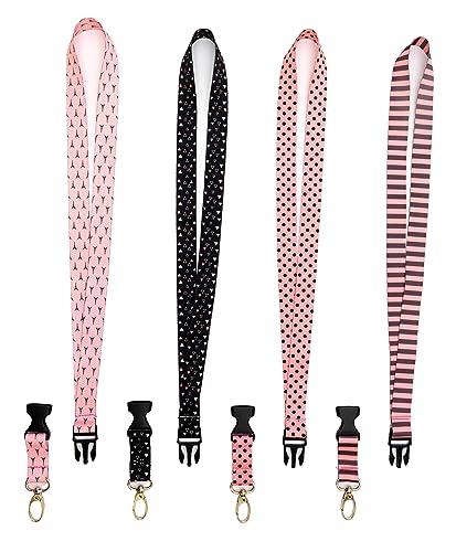 BLU MONACO - Pink Lanyard Keychain for Women Girls - 4 Pcs Set - Pretty Cute Fashion Cool Breakaway Neck lanyards - Teacher Lanyard