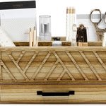 Load image into Gallery viewer, BLU MONACO Natural Wood Desktop Pen Organizer with Drawer - Stylish and Versatile Pen Holder and Stationery Organizer for Office and Art Supplies. 6 Convenient Storage Compartments and Drawer

