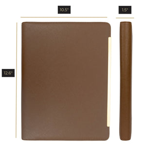 Load image into Gallery viewer, BLU MONACO Brown Vegan Leather Portfolio Binder for Women - Professional Padfolio Work Organizer with Gold Trim, Zippered Business Case for Documents
