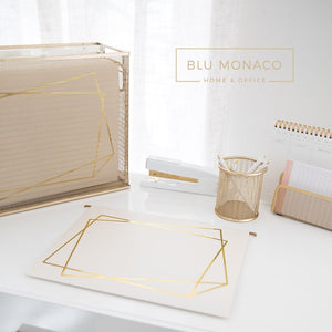 Set of 12 Cream White Cute Hanging File Folders Letter Size with Geometric Gold Foil Designs, Letter Size Decorative Hanging Folders for Filing Cabinet and Hanging File System, File Cabinet Folders