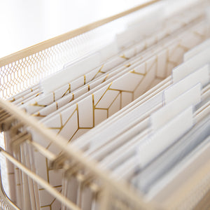 Set of 12 Cream White Cute Hanging File Folders Letter Size with Geometric Gold Foil Designs, Letter Size Decorative Hanging Folders for Filing Cabinet and Hanging File System, File Cabinet Folders