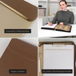 Load image into Gallery viewer, BLU MONACO Brown Vegan Leather Portfolio Binder for Women - Professional Padfolio Work Organizer with Gold Trim, Zippered Business Case for Documents
