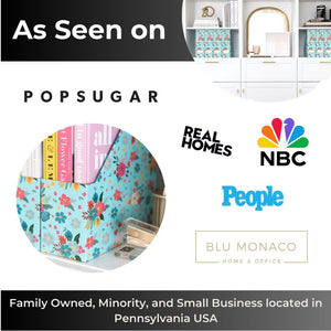 Load image into Gallery viewer, BLU MONACO Floral Magazine Holder Cute Set of 4 Foldable Magazine File Boxes Aqua Floral Pattern with Gold Label Holder- Magazine Rack Desk Organizer, Binder Holder, Vertical File Folder Organizer
