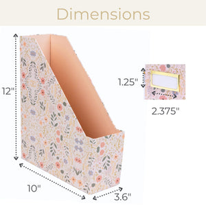 Foldable Magazine File Set of 4 with Floral Boho Design – Decorative Cardboard Magazine Organizer for Home, Office & Dorm Room
