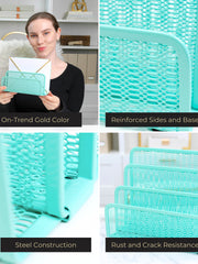 Load image into Gallery viewer, Aqua Metal Mesh Letter Sorter – 3-Slot Mail Organizer for Desk, Office &amp; Home
