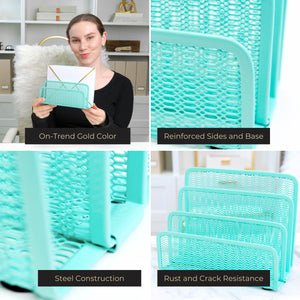 Load image into Gallery viewer, Aqua Metal Mesh Letter Sorter – 3-Slot Mail Organizer for Desk, Office &amp; Home
