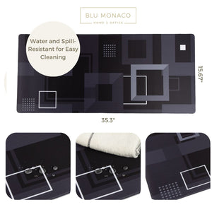 XL Desk Mat Gaming Mouse Pad - Waterproof Desk Pad for Desktop - Large Mouse Pad - Keyboard Mat 35 x 15.7 - Black, White, and Grey Modern Squares and Frames Design Computer Mat Blu Monaco