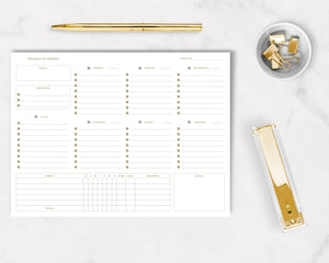 Undated Weekly Planner Pad - Undated Planner Weekly Calendar Pad - 8.5 x 11 Tear off 50 PG Gold Edge Weekly Desk Pad - Weekly Notepad - Weekly Planner Pad Tear Off Undated Calendar Weekly Planning Pad