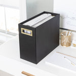 Load image into Gallery viewer, BLU MONACO Magazine Rack Floor: Leather Covered Wood Magazine Rack - Black Magazine Rack and Newspaper Holder - Stylish Magazine Holder Bathroom - Black Magazine Basket - Magazine Racks for Home
