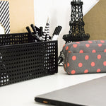 Load image into Gallery viewer, BLU MONACO Sleek and Chic: Grey with Pink Polka Dot Makeup Bag for Women - Stylish Compact Cosmetic Organizer and Travel Pouch - Personal Toiletry Bag - Small Cute Makeup Case for Purse or Bag
