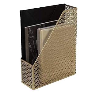 Load image into Gallery viewer, BLU MONACO Gold Magazine Holder - Metal Magazine File Box - Gold Desk Magazine File - Gold Metal Desktop Magazine Holder
