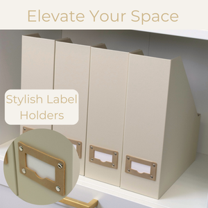 Set of 6 Foldable Magazine File Holders in Beige Linen with Label Holders