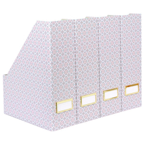 Load image into Gallery viewer, Foldable Magazine File Holder Set of 4 with Moroccan Tile Design – Decorative Cardboard Magazine Organizer for Home, Office &amp; Dorm Room
