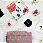 Load image into Gallery viewer, BLU MONACO Sleek and Chic: Grey with Pink Polka Dot Makeup Bag for Women - Stylish Compact Cosmetic Organizer and Travel Pouch - Personal Toiletry Bag - Small Cute Makeup Case for Purse or Bag
