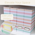 Load image into Gallery viewer, Set of 4 Foldable Magazine Holders in Pastel Stripes – Sturdy Cardboard Vertical Organizers with Label Holders
