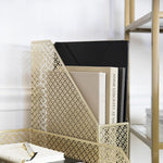 Load image into Gallery viewer, Riviera Gold Magazine File Holder - Decorative Magazine Holder for Desk - Metal Magazine Holders for Shelves - Magazine Organizer Bin - Book Holder and File Boxes
