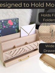 Load image into Gallery viewer, BLU MONACO Natural mail Organizer with Drawer and Gold Handle
