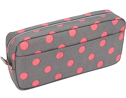 BLU MONACO Sleek and Chic: Grey with Pink Polka Dot Makeup Bag for Women - Stylish Compact Cosmetic Organizer and Travel Pouch
